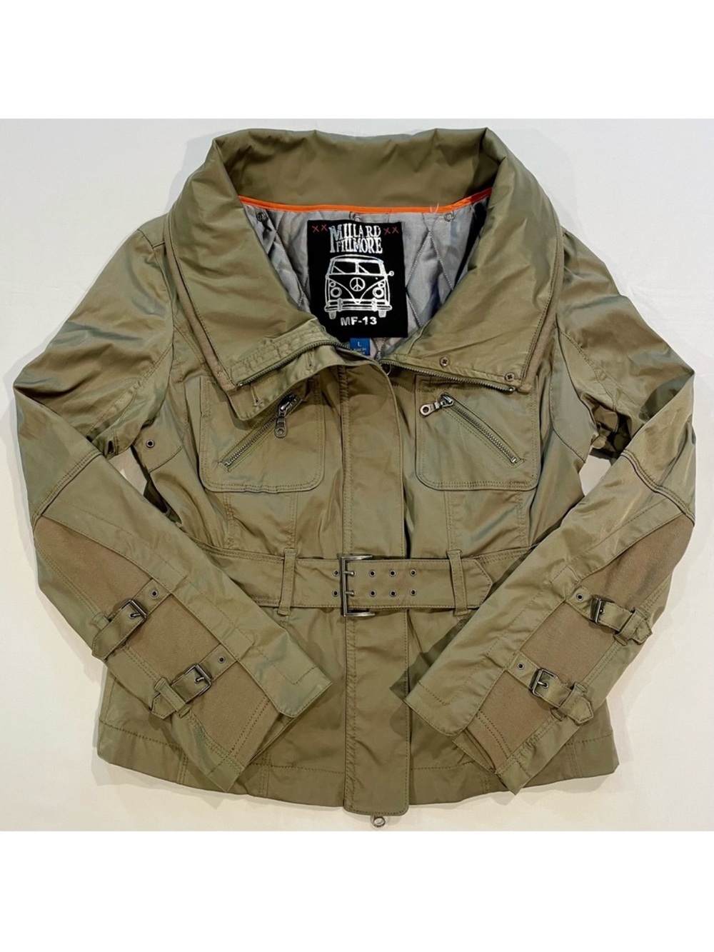 New Millard Fillmore Moto Jacket Womens Large Anthropologie Olive Biker Fall